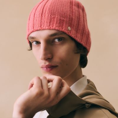 イヤーネット - メンズ カシミヤニットキャップ＆レザーグローブ
